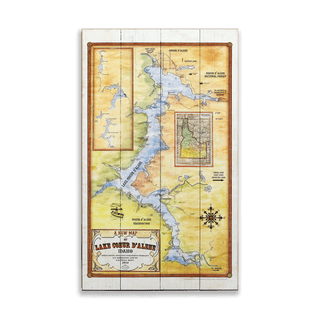 Lake Coeur D'Alene: Illustrated Map - Wood & Metal Wall Art Wood & Metal Wall Art Lisa Middleton Wood 14" x 24"