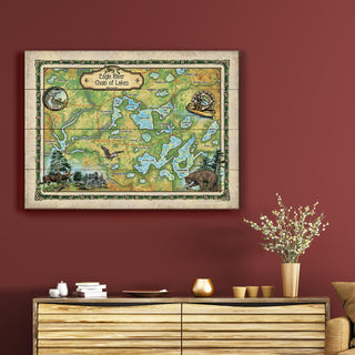 Eagle River Chain of Lakes: Illustrated Map - Wood & Metal Wall Art Wood & Metal Wall Art Lisa Middleton