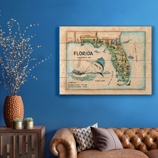 Vintage Kids Map of Florida - Wood & Metal Wall Art Wood & Metal Wall Art Lisa Middleton