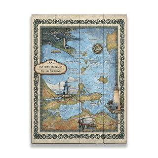 Port Clinton, Marblehead, Lake Erie Islands: Illustrated Map - Wood & Metal Wall Art Wood & Metal Wall Art Lisa Middleton Wood 17" x 23"