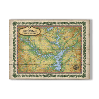 Lake Hartwell: Georgia and South Carolina: Illustrated Map - Wood & Metal Wall Art Wood & Metal Wall Art Lisa Middleton Wood 23" x 17"
