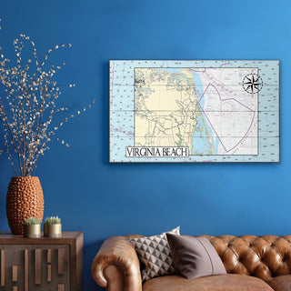 Virginia Beach, VA, Zoomed Out Area Chart - Wood & Metal Wall Art Wood & Metal Wall Art Joanne Murphy