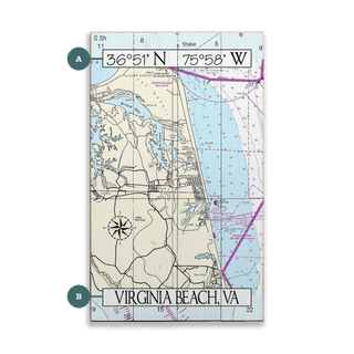Virginia Beach, VA, Zoomed In Area Chart - Wood & Metal Wall Art Wood & Metal Wall Art Joanne Murphy Wood 8" x 14"