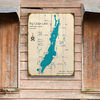 Big Cedar Lake, Wisconsin - Wood & Metal Wall Art Wood & Metal Wall Art Lake Art