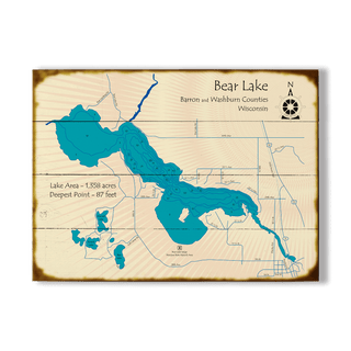 Bear Lake, Wisconsin - Wood & Metal Wall Art Wood & Metal Wall Art Lake Art Wood 23" x 17"