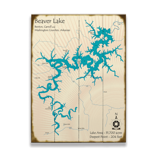 Beaver Lake, Arkansas - Wood & Metal Wall Art Wood & Metal Wall Art Lake Art Wood 17" x 23"