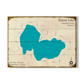 Beaver Lake, Wisconsin - Wood & Metal Wall Art Wood & Metal Wall Art Lake Art