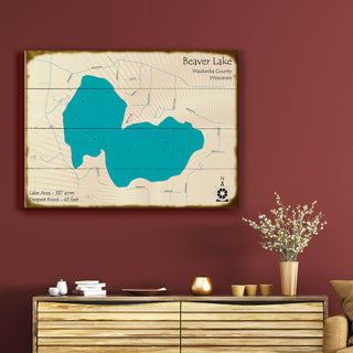 Beaver Lake, Wisconsin - Wood & Metal Wall Art Wood & Metal Wall Art Lake Art