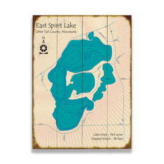 East Spirit Lake, Minnesota - Wood & Metal Wall Art Wood & Metal Wall Art Lake Art Wood 17" x 23"