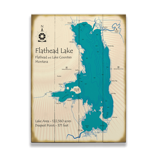 Flathead Lake, Montana - Wood & Metal Wall Art Wood & Metal Wall Art Lake Art Wood 17" x 23"