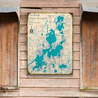 Fox River Chain-O-Lakes - Wood & Metal Wall Art Wood & Metal Wall Art Lake Art