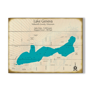 Lake Geneva, Wisconsin - Wood & Metal Wall Art Wood & Metal Wall Art Lake Art Wood 9" x 12"