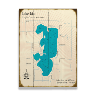 Lake Ida, Douglas County, Minnesota - Wood & Metal Wall Art Wood & Metal Wall Art Lake Art Wood 9" x 12"