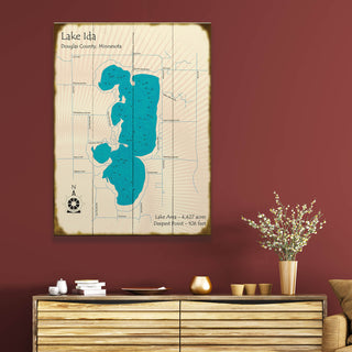 Lake Ida, Douglas County, Minnesota - Wood & Metal Wall Art Wood & Metal Wall Art Lake Art