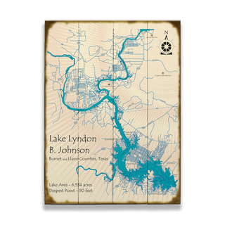 Lake Lyndon B. Johnson, Texas - Wood & Metal Wall Art Wood & Metal Wall Art Lake Art