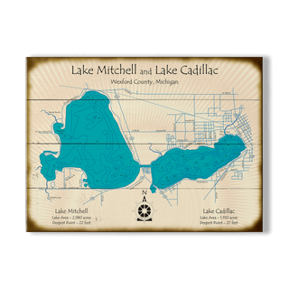 Lake Mitchell and Lake Cadillac, Wexford County, Michigan - Wood & Metal Wall Art Wood & Metal Wall Art Lake Art Wood 9" x 12"
