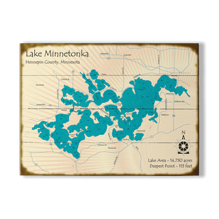 Lake Minnetonka, Minnesota - Wood & Metal Wall Art Wood & Metal Wall Art Lake Art Wood 23" x 17"