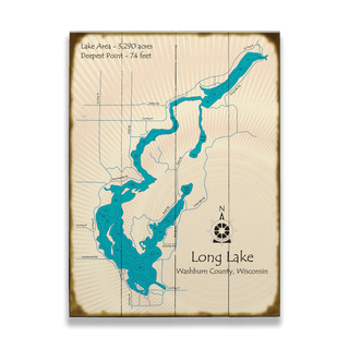 Long Lake, Waushburn County, Wisconsin - Wood & Metal Wall Art Wood & Metal Wall Art Lake Art Wood 17" x 23"