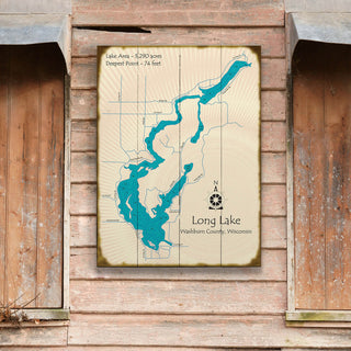Long Lake, Waushburn County, Wisconsin - Wood & Metal Wall Art Wood & Metal Wall Art Lake Art