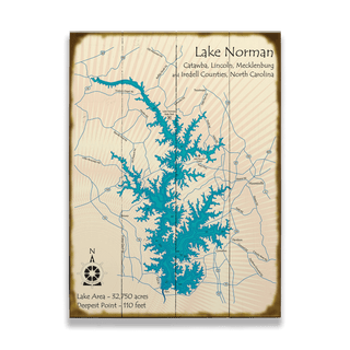 Lake Norman, North Carolina - Wood & Metal Wall Art Wood & Metal Wall Art Lake Art Wood 17" x 23"