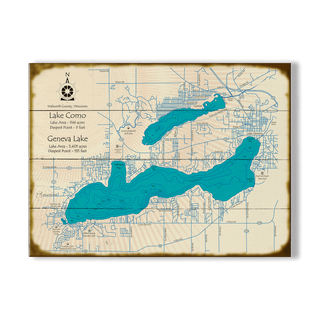 Lake Como and Lake Geneva, Wisconsin - Wood & Metal Wall Art Wood & Metal Wall Art Lake Art Wood 9" x 12"