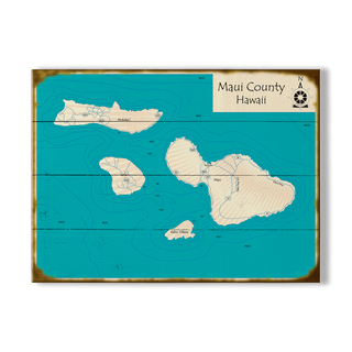 The Islands of Maui County, Hawaii - Wood & Metal Wall Art Wood & Metal Wall Art Lake Art Wood 23" x 17"