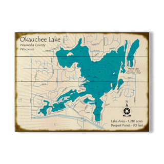 Okauchee Lake, Wisconsin - Wood & Metal Wall Art Wood & Metal Wall Art Lake Art Wood 9" x 12"