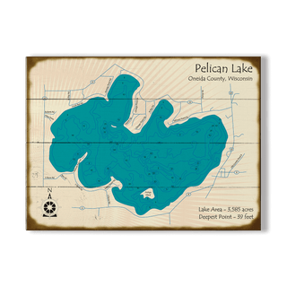 Pelican Lake, Oneida County, WI - Wood & Metal Wall Art Wood & Metal Wall Art Lake Art Wood 9" x 12"