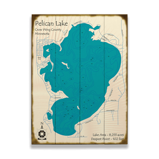 Pelican Lake, Crow Wing Minnesota - Wood & Metal Wall Art Wood & Metal Wall Art Lake Art Wood 17" x 23"