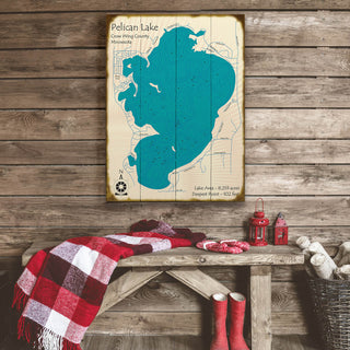 Pelican Lake, Crow Wing Minnesota - Wood & Metal Wall Art Wood & Metal Wall Art Lake Art