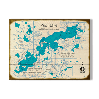 Prior Lake, Minnesota- Wood & Metal Wall Art Wood & Metal Wall Art Lake Art Wood 23" x 17"