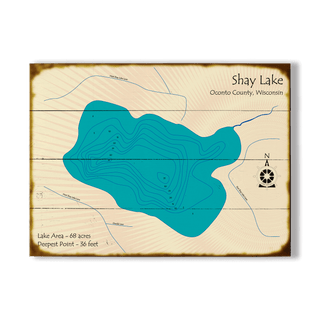 Shay Lake, Wisconsin - Wood & Metal Wall Art Wood & Metal Wall Art Lake Art Wood 23" x 17"