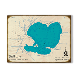 Shell Lake, Wisconsin - Wood & Metal Wall Art Wood & Metal Wall Art Lake Art Wood 23" x 17"