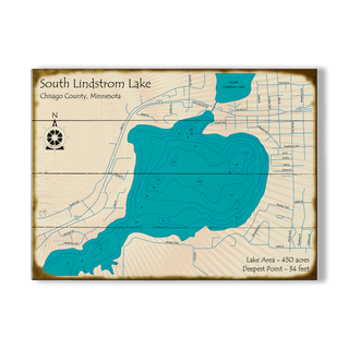 South Lindstrom Lake, Minnesota - Wood & Metal Wall Art Wood & Metal Wall Art Lake Art Wood 17" x 23"