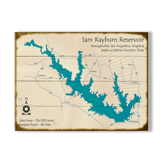 Sam Rayburn Reservoir, Texas - Wood & Metal Wall Art Wood & Metal Wall Art Lake Art Wood 23" x 17"