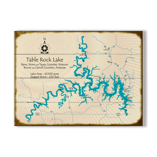 Table Rock Lake, Missouri/Arkansas - Wood & Metal Wall Art Wood & Metal Wall Art Lake Art Wood 23" x 17"