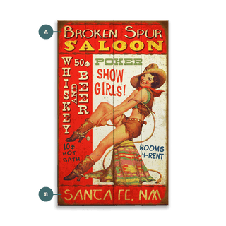 Pin-Up Cowgirl Saloon - Wood & Metal Wall Art Wood & Metal Wall Art Meissenburg Designs Wood 8" x 14"
