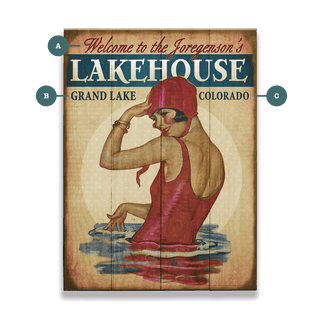 Lakehouse Babe in Burgundy - Wood & Metal Wall Art Wood & Metal Wall Art Meissenburg Designs Wood 9" x 12"