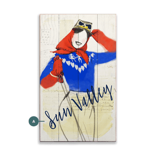 Winter Fashion Postcard: Blue Sweater & Goggles - Wood & Metal Wall Art Wood & Metal Wall Art Meissenburg Designs Wood 8" x 14"