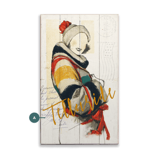 Winter Fashion Postcard: Color Block Coat - Wood & Metal Wall Art Wood & Metal Wall Art Meissenburg Designs Wood 8" x 14"