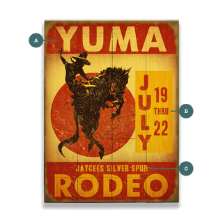 Yellow and Red Rodeo Sign - Wood & Metal Wall Art Wood & Metal Wall Art Meissenburg Designs Wood 9" x 12"