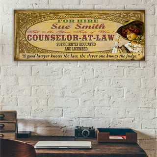 Legal Office - Counselor-at-Law: Female (Personalized) - Wood & Metal Wall Art Wood & Metal Wall Art Meissenburg Designs