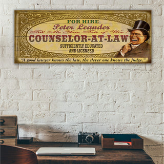Legal Office - Counselor-at-Law: Male (Personalized) - Wood & Metal Wall Art Wood & Metal Wall Art Meissenburg Designs