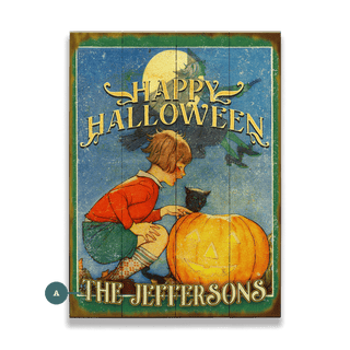 Witch’s Flight and Pumpkin Light - Wood & Metal Wall Art Wood & Metal Wall Art Meissenburg Designs Wood 9" x 12"