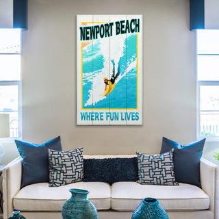 Surf Poster: Where Fun Lives - Wood & Metal Wall Art Wood & Metal Wall Art Meissenburg Designs
