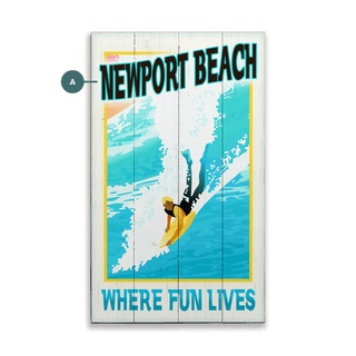 Surf Poster: Where Fun Lives - Wood & Metal Wall Art Wood & Metal Wall Art Meissenburg Designs Wood 8" x 14"