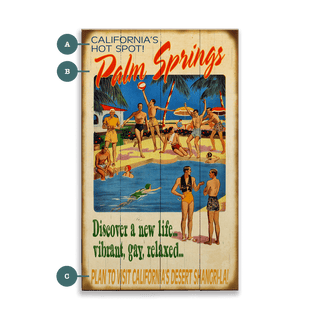Poolside in Palm Springs - Wood & Metal Wall Art Wood & Metal Wall Art Meissenburg Designs Wood 8" x 14"