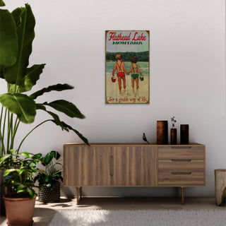 Children Holding Hands at the Lake - Wood & Metal Wall Art Wood & Metal Wall Art Meissenburg Designs