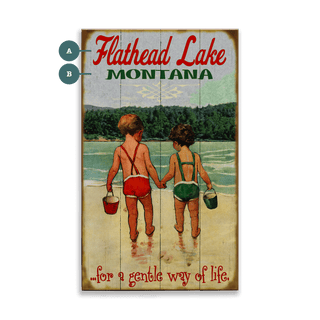 Children Holding Hands at the Lake - Wood & Metal Wall Art Wood & Metal Wall Art Meissenburg Designs Wood 8" x 14"