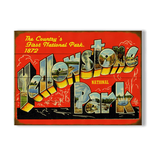Yellowstone National Park Vintage Travel Sign - Wood & Metal Wall Art Wood & Metal Wall Art Meissenburg Designs Wood 9" x 12"